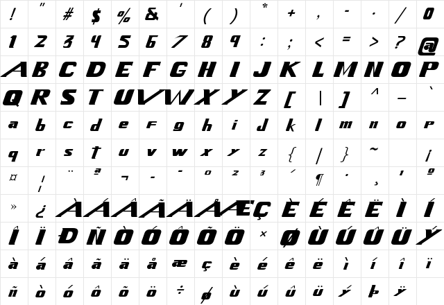 Xenogears Regular  glyph index