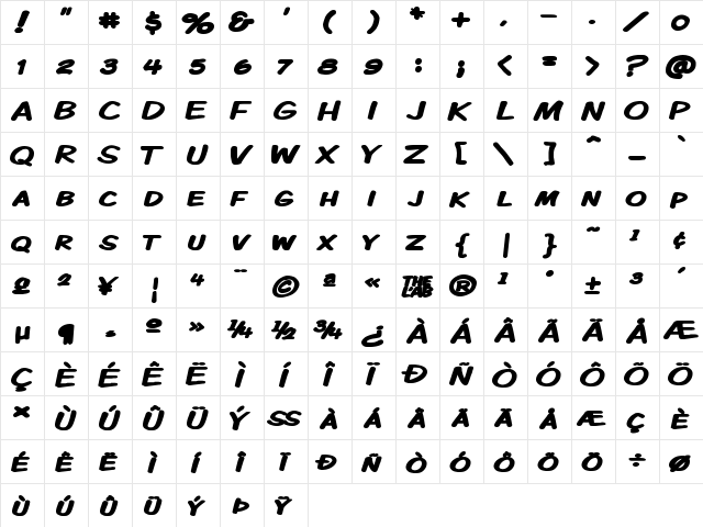 Komika Display Kaps Wide Bold  glyph index