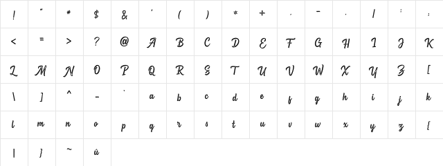 Brightside Demo Regular  glyph index