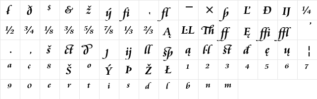 Cataneo Bold Extension  glyph index