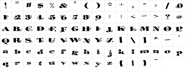 AnniesFunStars Regular  glyph index