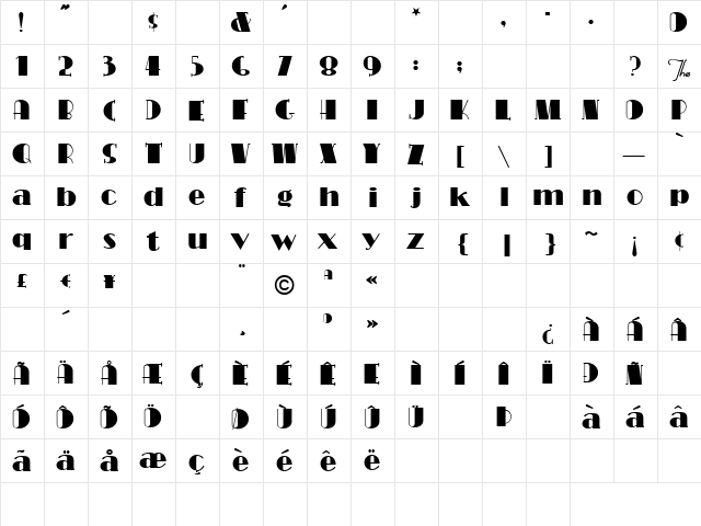 CongaLine Revised Regular  glyph index