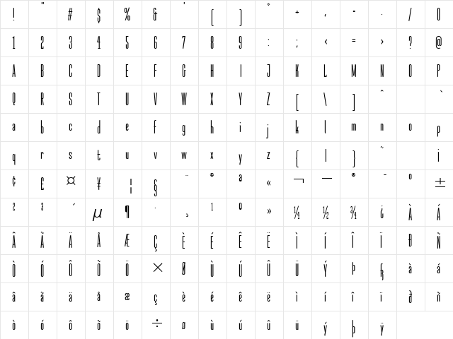 Malstock ITC TT Regular  glyph index