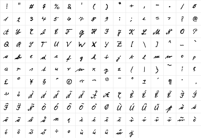 FritzDittertEF Regular  glyph index
