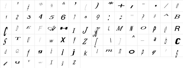 Jumbalaya Italic Italic  glyph index