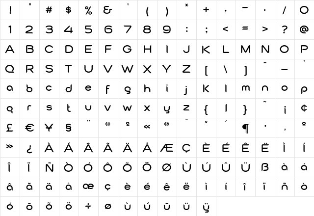 Cabourg OT Bold  glyph index