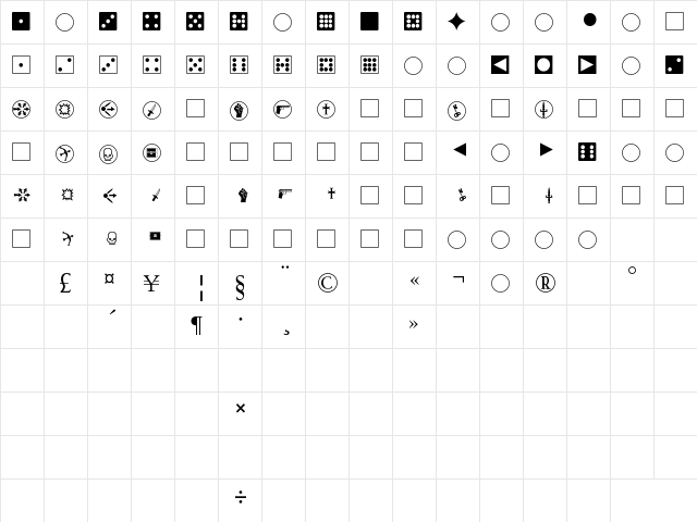 4EDings Regular  glyph index