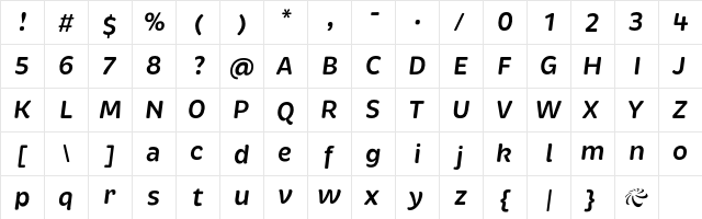 Brevia SemiboldItalic Regular  glyph index