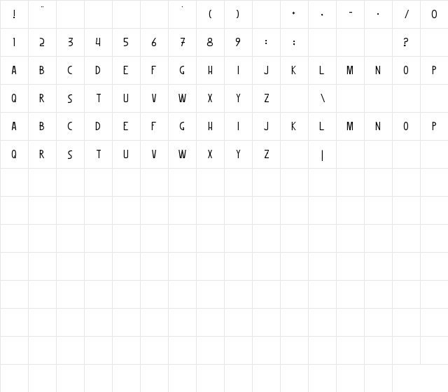 Woomble Regular  glyph index