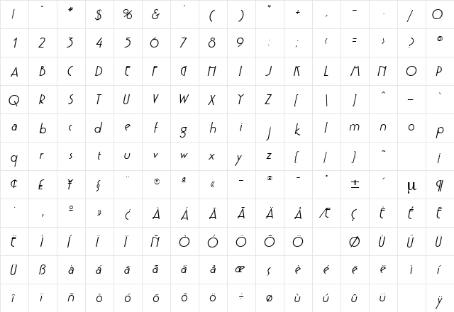 PoufSSK Bold Italic  glyph index