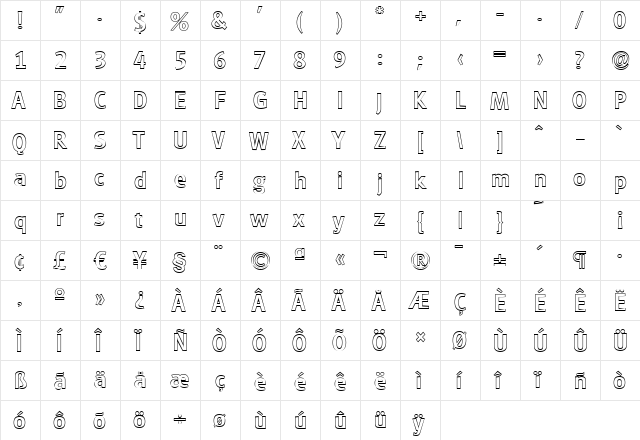 RichardBeckerOutline-Medium Regular  glyph index