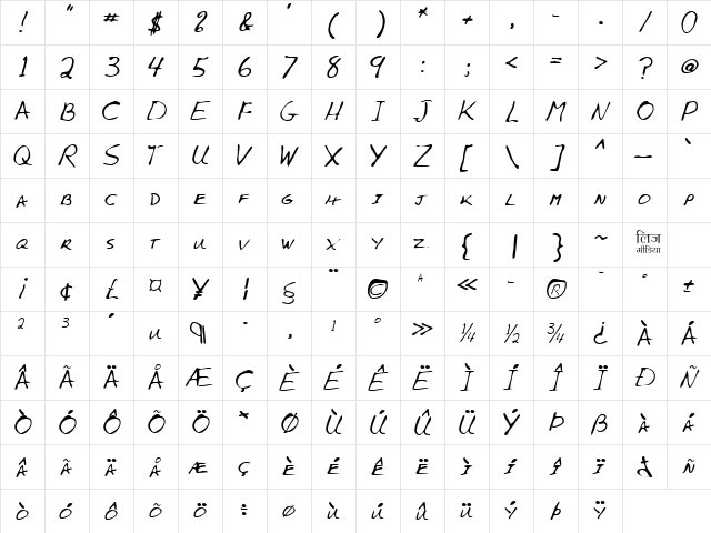 LEHN005 Regular  glyph index