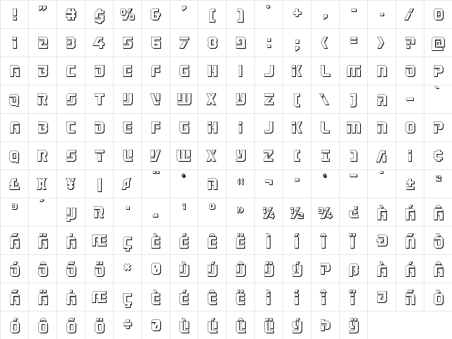 Legio Sabina 3D Regular  glyph index