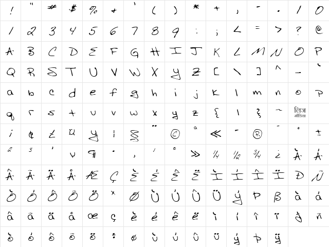 LEHN003 Regular  glyph index