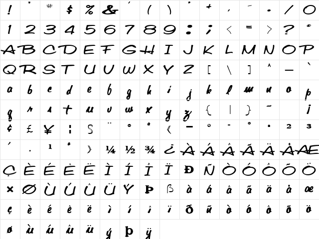 FluctuantLight37 Bold  glyph index