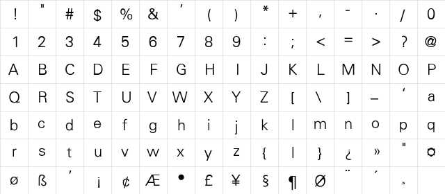 Univers-Light-Light Regular  glyph index