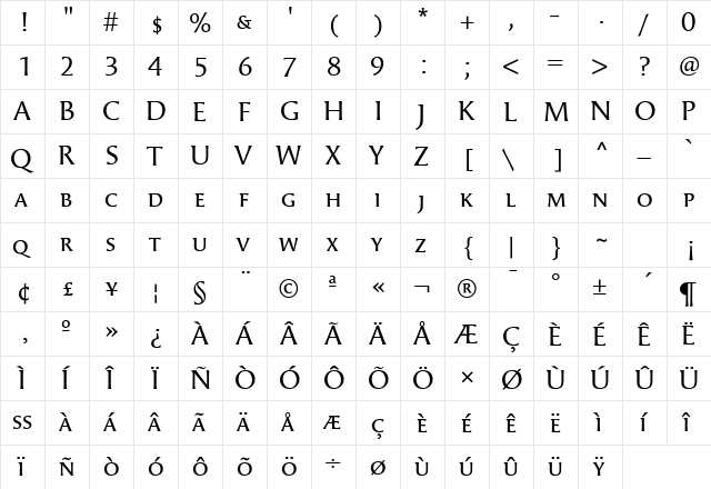 Angie Small Caps  glyph index