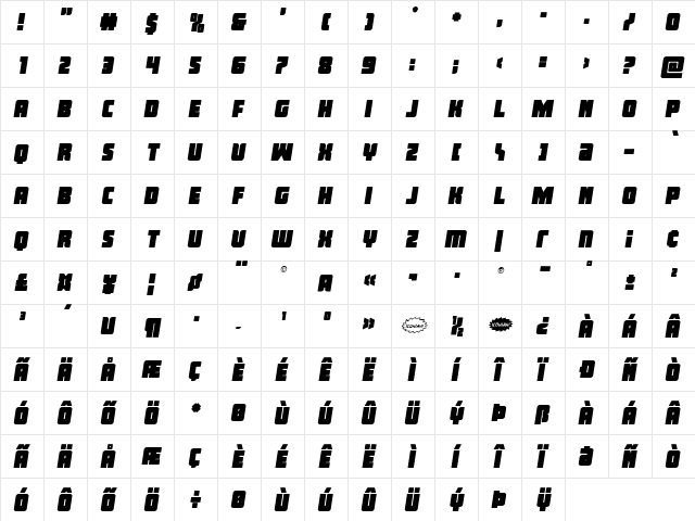 Inspector General Semi-Italic Regular  glyph index