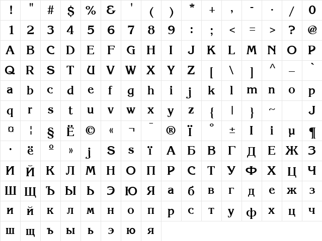 AGKornelia Bold  glyph index