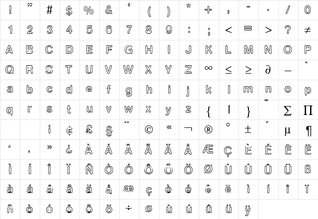 AkzentRoundedOutMedium DB Regular  glyph index