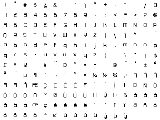 PF HausSquare Pro Regular  glyph index