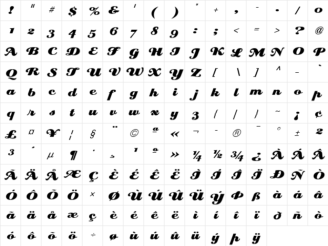 Eclat Medium  glyph index