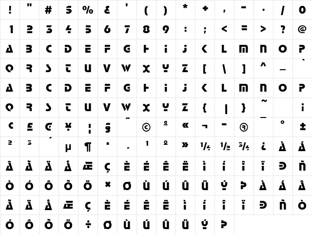 ScottSoft Regular  glyph index