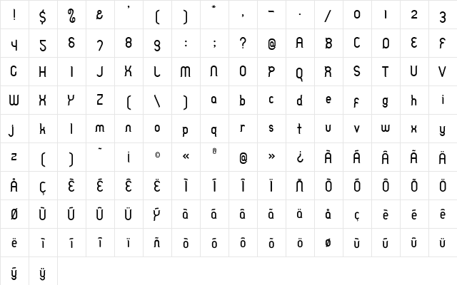 TableManners Regular  glyph index