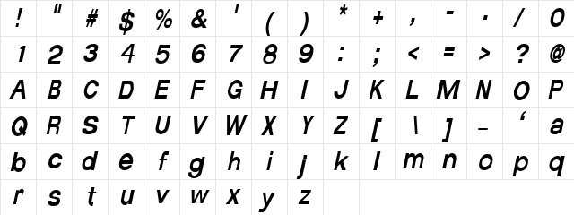 AverageCondensed Italic  glyph index