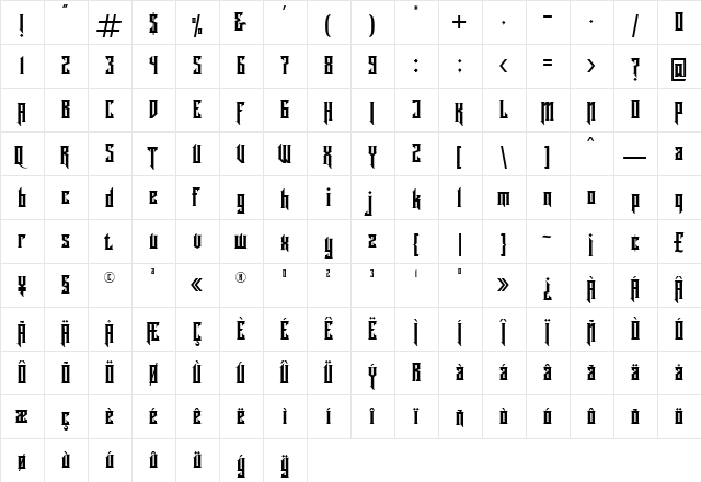 Rademos Regular  glyph index