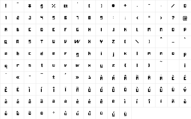 Inero Regular  glyph index