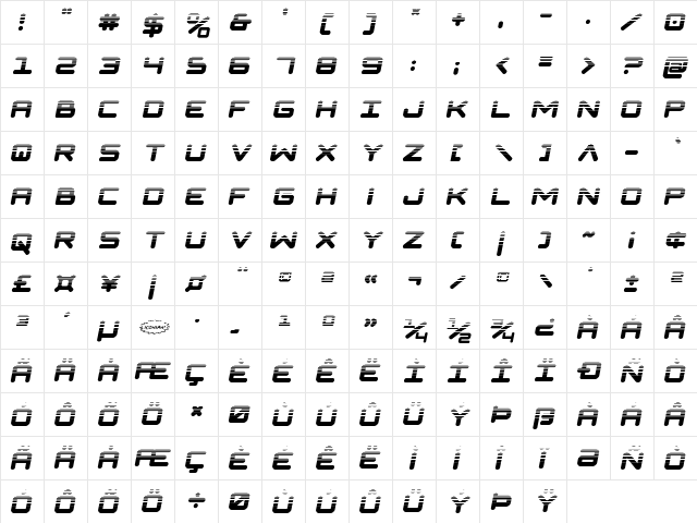 NGC 292 Halftone Semi-Italic Regular  glyph index