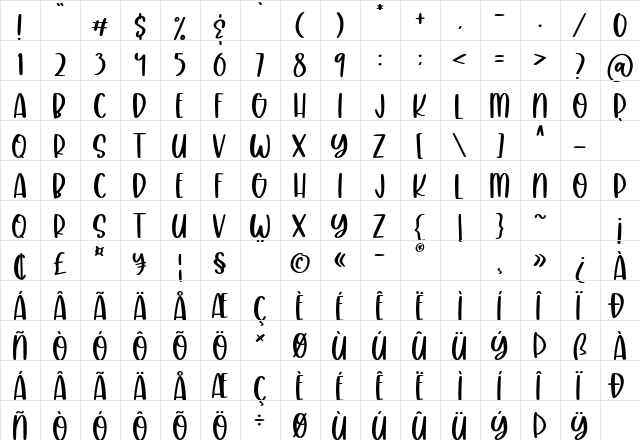 Crafty Beach Regular  glyph index