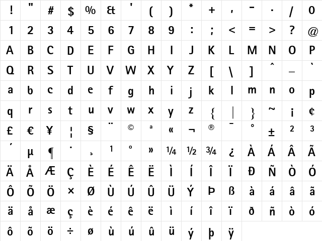 AgfaRotisSansSerifExtraBold Regular  glyph index