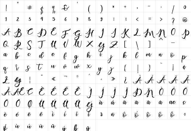 charlinda Regular  glyph index