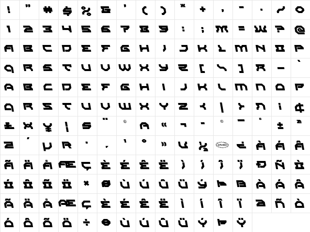 Xeno-Demon Leftalic Italic  glyph index