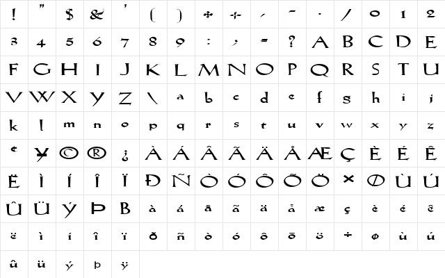 FZ ROMAN 19 EX Normal  glyph index