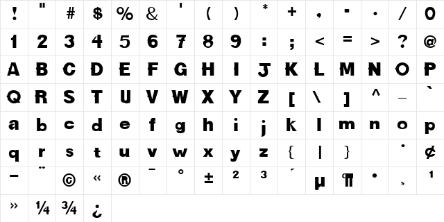Kaunas Normal  glyph index