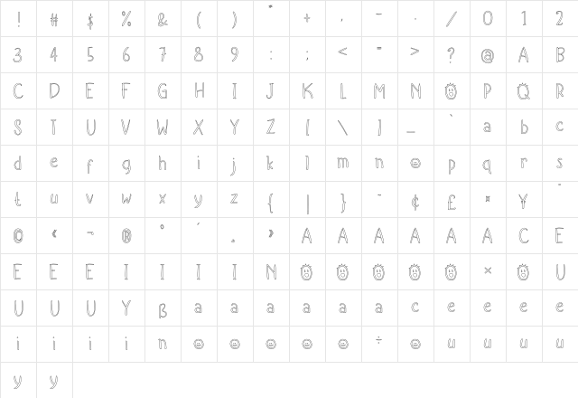 Kido Project Outline Regular  glyph index