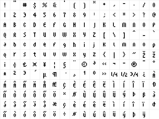 FFF Nadador Tight Regular  glyph index