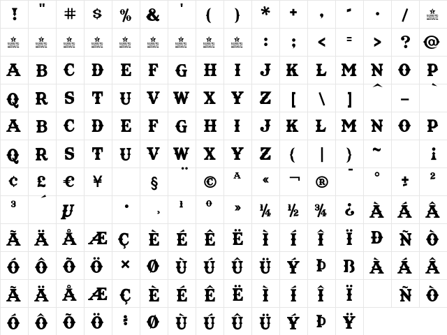 Texas Tango BOLD PERSONAL USE Regular  glyph index