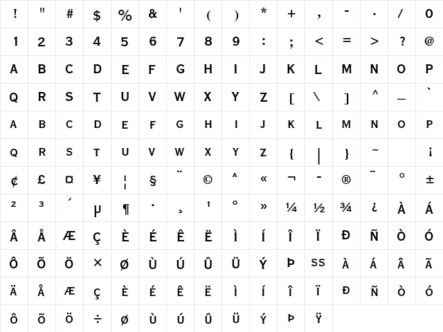 Copperplate Gothic Std 30 BC  glyph index