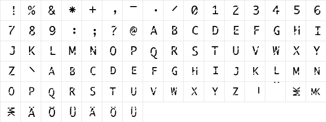 ABCThru Regular  glyph index
