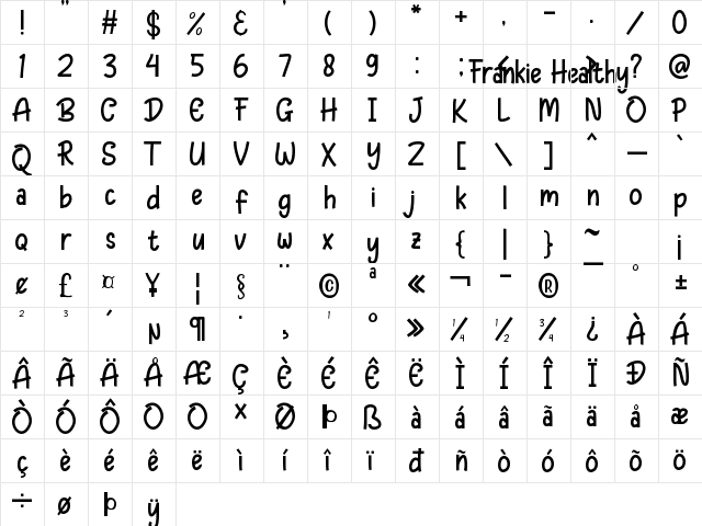 Frankie Healthy Regular  glyph index