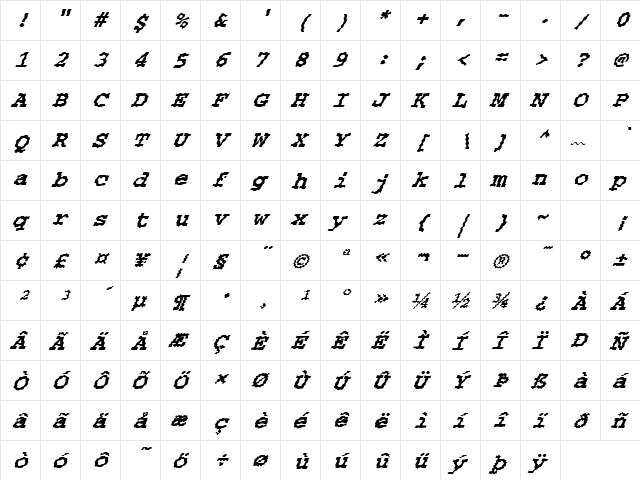FZ BASIC 54 WAVEY ITALIC Normal  glyph index