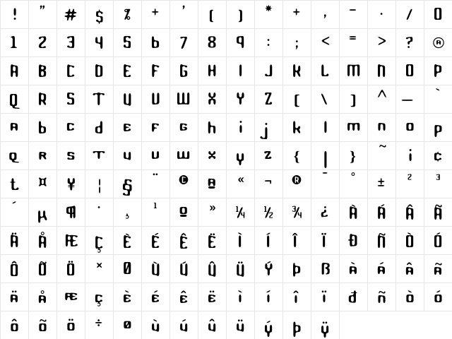 Drone Regular  glyph index