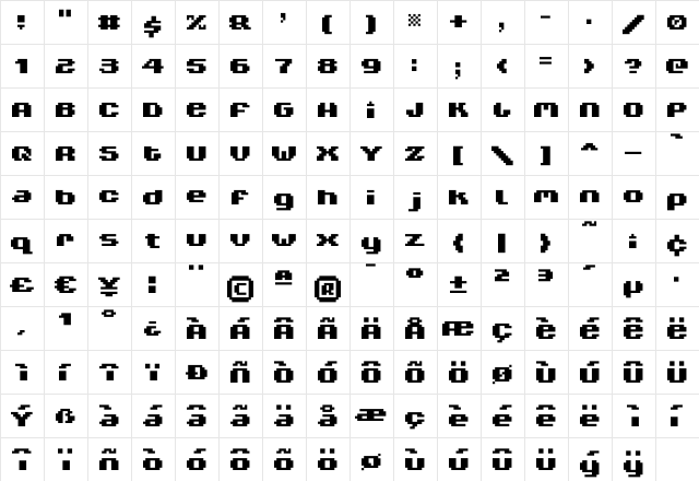 V5 Xtender Regular  glyph index