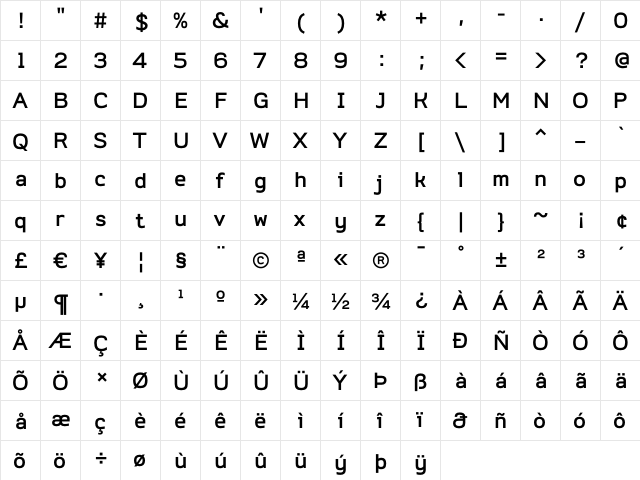 Do Gothic Bold  glyph index