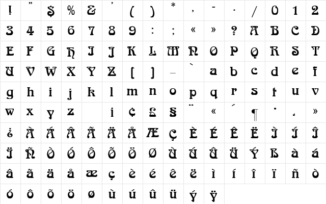 Arnold Regular  glyph index