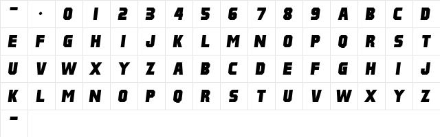Pulp Fiction M54 Italic  glyph index